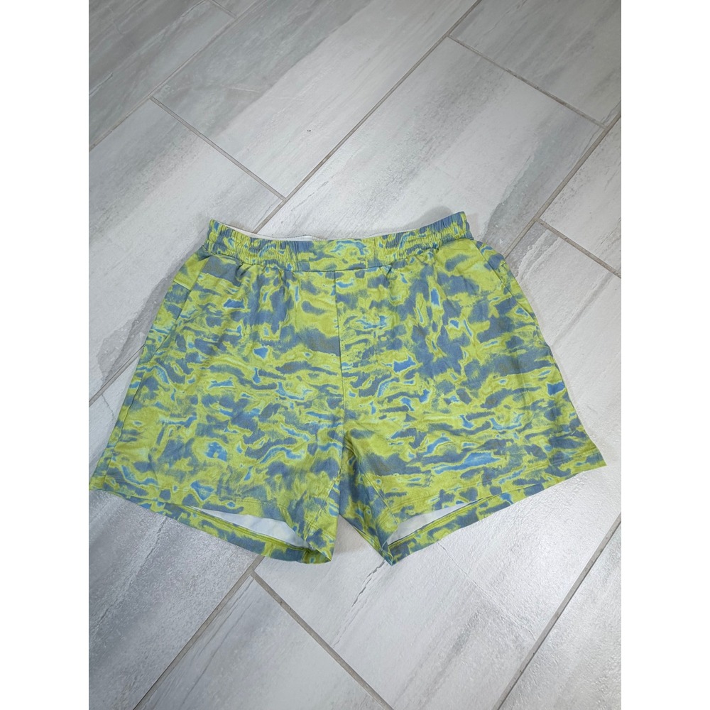 Lululemon Pace Breaker Lined Shorts 7 Mens Large Lime Multi Marble Dye Yellow